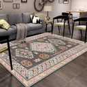 5X7 Machine Washable Floral Collection Traditional Bedroom Rug, Low Pile Cute Kids Room Print Carpet, No Slip Office Kitchen Home Decor Vintage Design Area Rugs for Living Room (Zr4- Washed Carpet-pink)