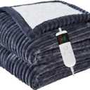 Heated Blanket Electric Twin, Soft Flannel Heating Blanket with 8 Hours Auto Off 10 Fast Heating Levels Machine Washable Sherpa Heated Blanket with Overheating Protection