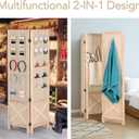 Wnutrees 4 Panel Pegboard Display, 5 Ft Wood Folding Privacy Screens Room Divider, Portable Freestanding Display Board for Craft/Art Shows, Retail, Events, Wall Organizer, Rustic Barnwood, Natural