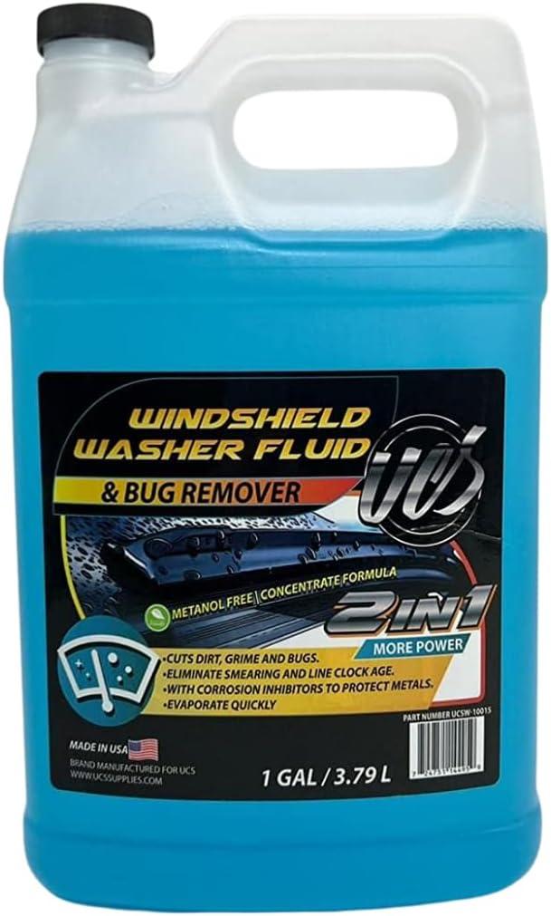 UCS Windshield Washer Fluid 2-in-1 Bug Remover  Ready to Use Formula  Streak-Free Cleaning  Removes Dirt & Road Grime  1 Gallon (128 fl oz) (Blue)