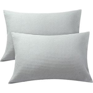 Zaizaihome Waffle Weave Pillowcases Queen Size 2 Pack, 100% Egyptian Cotton 600 Thread Count, Ultra Soft Pillow Shams with Envelope Closure, Breathable Skin-Friendly Pillow Case, Grey, 20x30 Inches