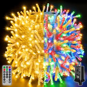 Ollny Christmas Lights, 210FT 640LED Christmas Tree Lights with 11 Modes Remote Control IP44 Waterproof Warm White to Multicolored Outdoor Christmas Lights for Outside Indoor Patio Xmas Decorations