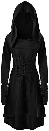 FSUJWOA Womens Renaissance Costumes Halloween Costume for Womens Medieval Vintage Hooded Costume High Low Pullover Dress Size 3XL
