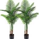 Jexine 2 Pack Artificial Palm Trees 4Ft, Fake Plants Fake Trees Artificial Areca Palm Plants for Outdoor Indoor Faux Palm Tree in Pot for Pool Home Decor Office Housewarming Gift Modern Decoration