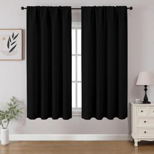 CUCRAF Black Blackout Curtains 45 inch Length 2 Panels Set, Rod Pocket Room Darkening Drapes for Bedroom Living Room, Insulated Thermal Light Blocking Window Curtain (W52 x L45 Inch)
