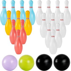 2 Pack Bowling Set Indoor Outdoor Bowling Games Include 20 Bowling Pins and 4 Plastic Ball Lawn Bowling Toy for Kids Boys Girls Family Party Birthday School Educational Gift (Color Set 2)