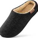 VeraCosy Men's Wool Felt Slippers with Comfy Fuzzy Faux Sherpa Slip-on Memory Foam for Indoor House (11-12, Dark Black)