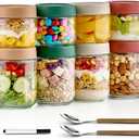 Qipecedm 8 Pack Overnight Oats Containers with Lids, Large & Small Glass Mason Jars 16oz & 10 oz, Breakfast Oatmeal Container to Go, Salad Meal Prep Jars for Food Storage, Mush Chia Seed Pudding Jars