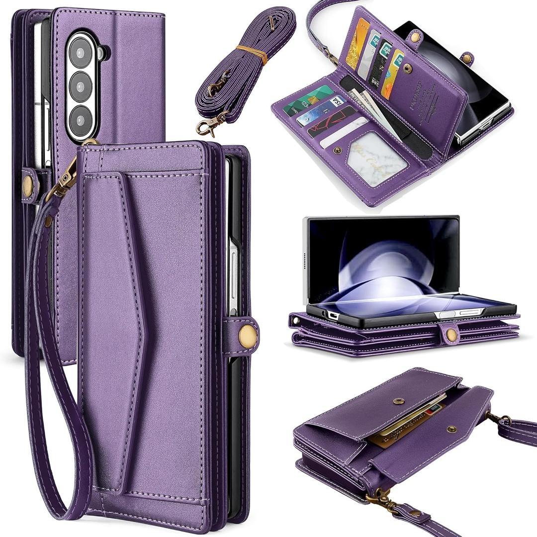 for Samsung Galaxy Z Fold 6 Wallet Case for Women S Pen Holder, RFID Blocking Card Holder, PU Leather Flip Phone Case with Crossbody Strap Wristlet Kickstand for Galaxy Z Fold 6, Purple