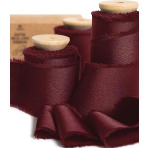 Vitalizart Silk Satin Ribbon 1-1/2 inch x 15 Yard Burgundy Red Handmade Frayed Ribbons for Gift Wrapping Baby Shower Wedding Bridal Bouquets Holiday Decor