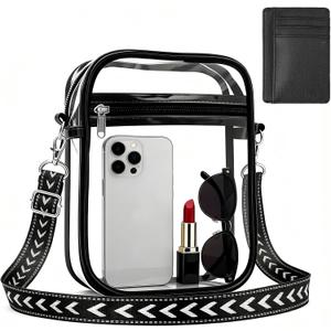 3 x Clear Crossbody Bag w/Slim Pocket Wallet, Waterproof Transparent Bag