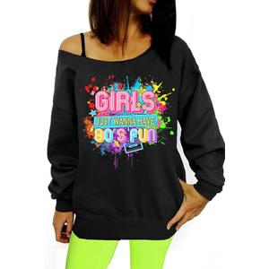 Women's Off Shoulder Sweatshirt (Medium, Black)