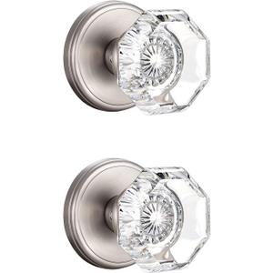 2 Pack Crystal Dummy Door Knobs, Non-Turning Single Side Dummy Door Knob, Brushed Nickel
