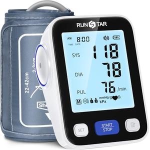 Runstar Upper Arm Blood Pressure Monitor with Wide Range Cuff (8.6'' -16.5'') for Home Use FSA&HSA Eligible, Automatic Digital BP Machine with Storage Bag, 2x99 Reading Memory