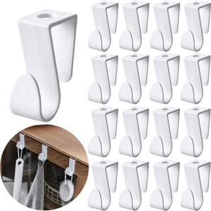 Over Cabinet Door Hooks, 20Pcs Plastic Multi-Purpose Over The Cupboard Drawer Hooks, Space Saver Heavy Duty Clothes Hanger Connector Hooks for Kitchen Bathroom Bedroom (White)