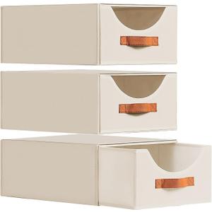 DIMJ Closet Organizers and Storage - Stackable Fabric Storage Bins with Drawers, Closet Shelf Organizer Clothes Storage for Bedroom, Living Room (3 Pack, Beige)