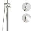 Free Standing Bathtub Faucet Set: SR SUN RISE Floor Mount Tub Filler with 3-Function Handheld Shower Head, Brushed Nickel High Flow Brass Freestanding Shower Faucet