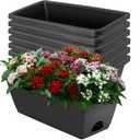 LOCONHA Window Box Planter, Plastic Vegetable Flower Planters Boxes 17 Inches Rectangular Flower Pots with Saucers for Indoor Outdoor Garden, Patio, Home Decor (7, Dark Grey)