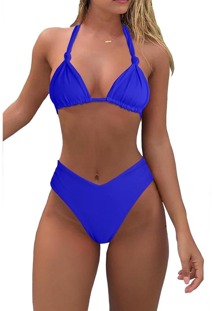 Bikini Sets for Women Sexy Halter Triangle String Bikini Cheeky V Cut High Waisted Thong Swimsuits 1 Piece, size Large