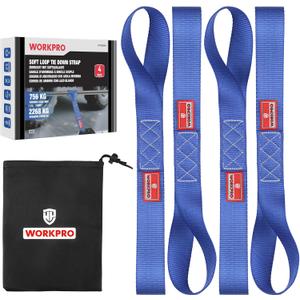 WORKPRO Soft Loop Tie Down Straps (6-Pack), 1.6" x 17", 5000 lbs Breaking Strength. Heavy Duty with Soft Loop Ends for Securing Motorcycles, ATVs, UTVs, Kayaks, Dirt Bikes - Blue