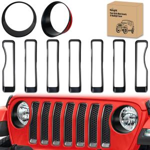Nilight Grill Inserts fit for Jeep Wrangler Front Grille Inserts Headlight Cover Set for JL JLU Unlimited Sport Sports 2018 2019 2020 2021 2022 2023 Grille Bezels Trim Exterior Accessories Black 9 Pcs