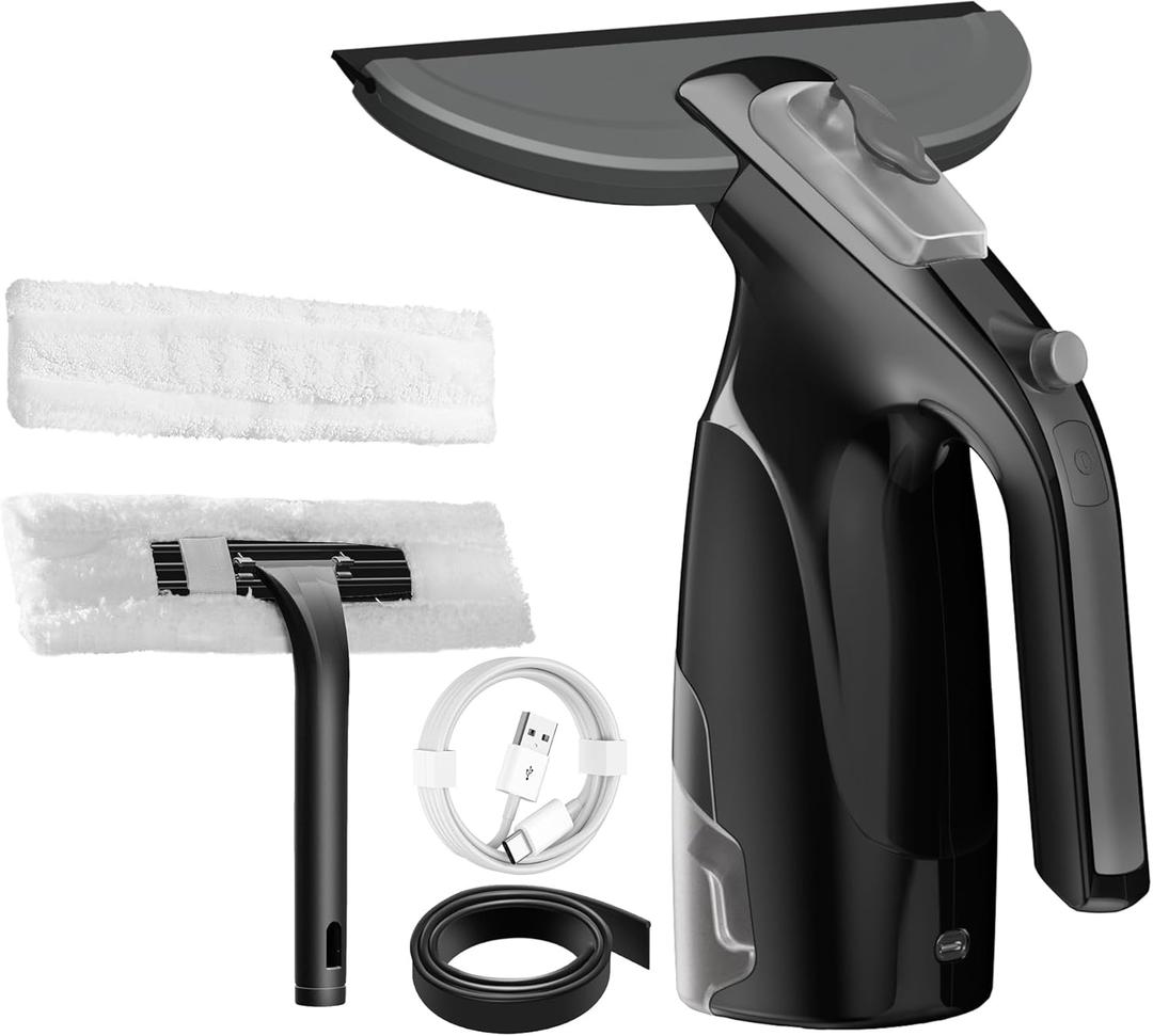 Window Vacuum Squeegee Cordless, Window Vac with Detachable Water Tank and Strong Suction, Electric Window Cleaning Tool for Shower Wall, Glass, Mirror, Countertop