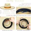FLUFFY SENSE. Unisex Wide Brim Sun Hat Straw Panama Rancher Fedora Hat for Men Beach Hat for Women (US, Alpha, Medium, Beige)