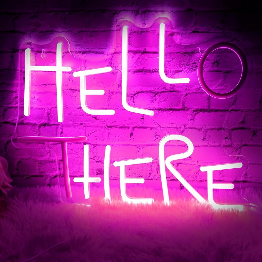 Hello There Neon Sign for Wall Decor, Dimmable Hell Here Catwoman Neon Signs 13.78"10.63", Controllable Lighting Pink Letters Neon Lights Signs for Man Cave Bedroom Bar Pub Decoration