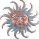 VZVXCC Sun Metal Wall Art Outdoor Decor - Cute Sun Face Metal Wall Sculpture Statues Wall Art Hanging Decoration for Indoor Outdoor,Garden, Home, Farmhouse, Fence Balcony Patio and Bedroom (Blue with Bronze)