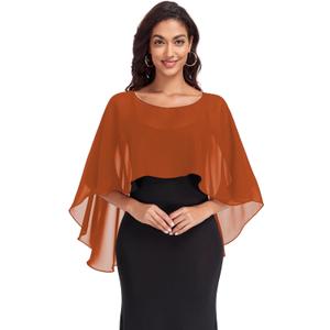 Sheer Shawls and Wraps for Evening Dresses Chiffon Capes for Women Soft Wedding Cover Up (Burnt Orange)