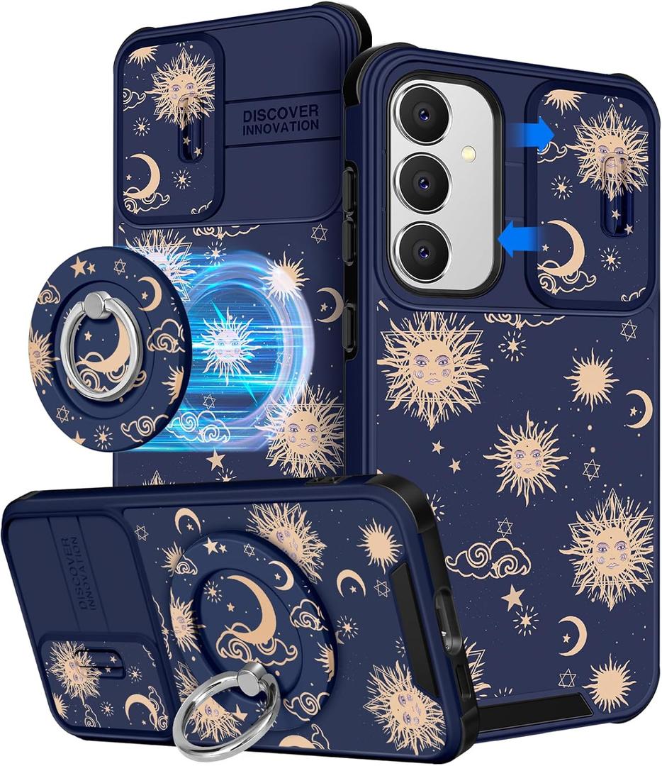 Buleens for Samsung Galaxy S24/S25 Case - with Ring Stand & Camera Cover Aesthetic Cute Designed Women Girls Girly Kawaii Sun Moon Star for Samsung S24/S25 Phone Case Compatible with Magsafe