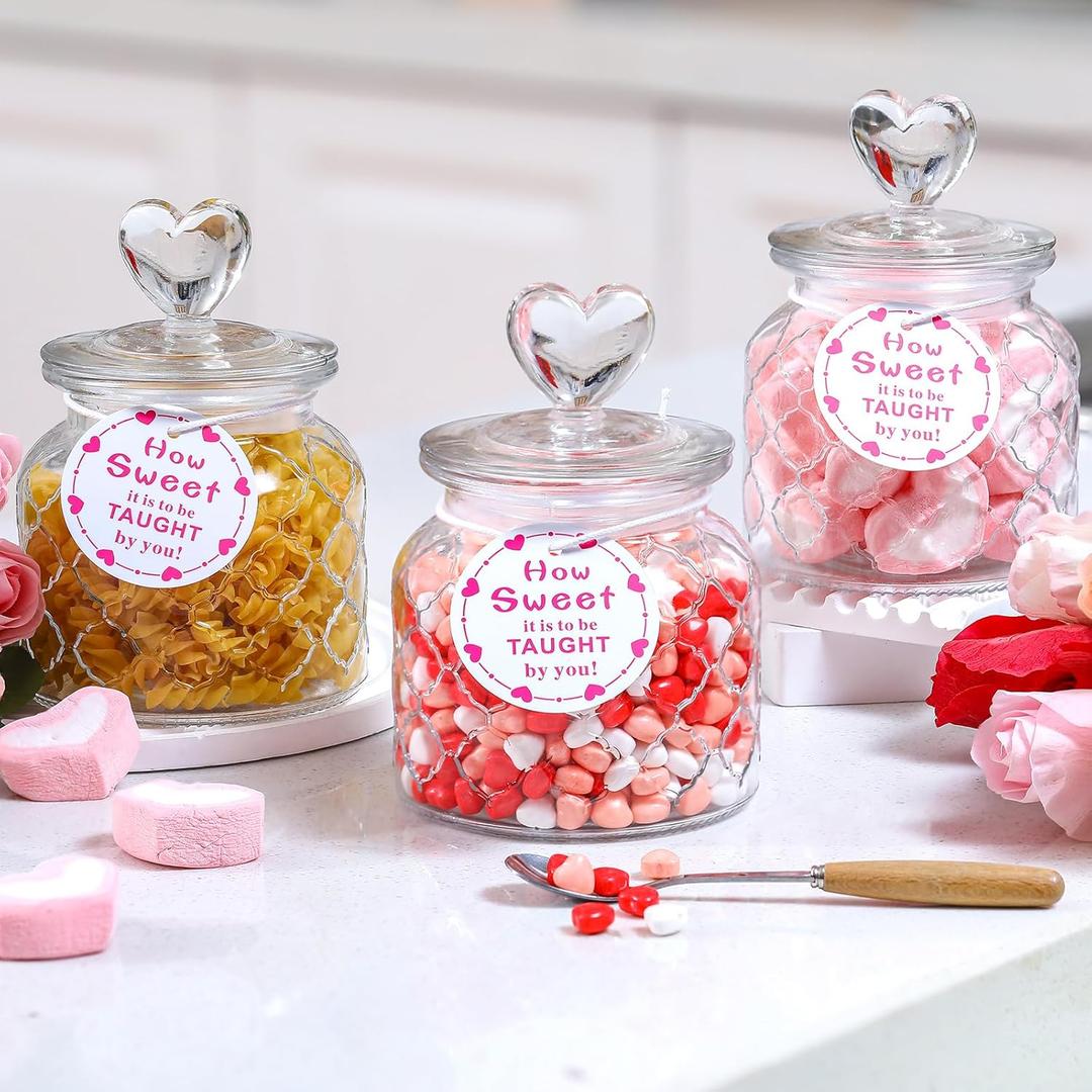 Suclain 3 Set 22 oz Clear Glass Jars Heart Valentines Glass Container with Cute Heart Shaped Lids Set Valentines Day Gift Food Storage Jars Cookie Jar Candy Jar for Party Kitchen and Dining Room