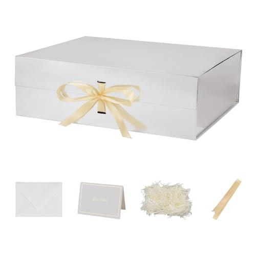 Amazon.com: Extra Large Magnetic Gift Box with Lids 3 Pack 19x16x6 Inch Silver Large Gift Box with Ribbon Foldable Gift Boxes for Presents Jumbo Box with Shredded Paper & Cards for Groomsman Proposal : Health & Household