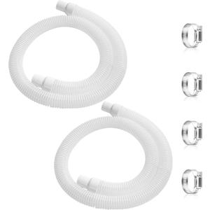 2 Pack 1.25×59in EVA Pool Professional Hoses with 2026 Upgrade Flexible Tube Head and 4 Metal Clamps for Above Ground Pools Pump Replacement Hose Pool Supply for Heavy Duty Hose (White)