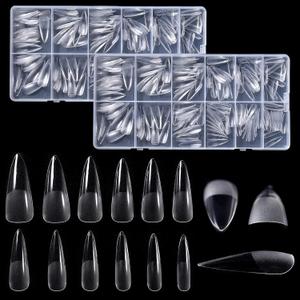 480Pcs Long Stiletto Nail Tips 12 Sizes Press on Nail Almond False Nails with Half Matte Fake Tips for Gel Polish & Dip Powder Manicure DIY Extension Salon Use