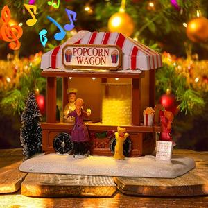 JOYOFXMAS Christmas Village Houses, LED Lighted Popcorn Village with 8 Music, Christmas Popcorn House Figurine Building Home Decor