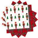 DYLIVeS Christmas Party Napkins, Christmas Tree Nutcrackers Tartan Plaid Disposable Decorative Paper Napkins, Xmas Party Supplies for Luncheon Birthday Cocktail Holiday Christmas Decor, 50 Pcs, 3 -ply