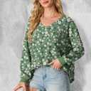 IWOLLENCE Womens Long Sleeve Shirts Oversized V Neck Tunic Tops for Women Waffle Knitted Pullover Sweater Top (Green, L)