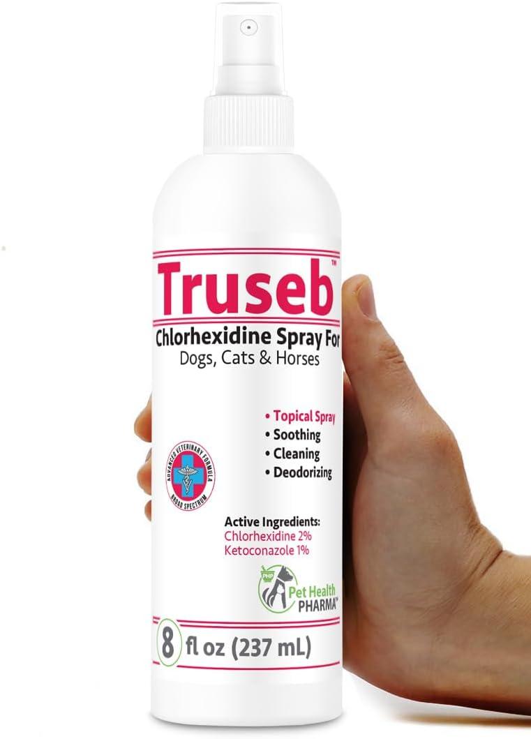 Truseb All Natural Chlorhexidin Sprays Topical Ketoconazole and Chlorhexidine Spray for Dogs, Cats & Horses with Aloe Vera (USA) (Ketoconazole & Chlorhexidine Spray, 8 oz)