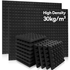 4 Pack AUSLET Acoustic Panels 12 x 12 x 2 Inches, Pyramid Sound Proof Foam Panels for Wall, High Density Black Acoustic Foam Panels,Soundproof Wall Panels