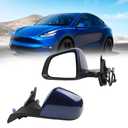 Dasbecan Side Rear View Mirror Compatible with 2020-2024 Tesla Model Y Door Rearview Mirror Heated Power Glass Mirror Memory Power Folding Driver Left 1594111-00-C 159411100C(13pin Deep Blue)