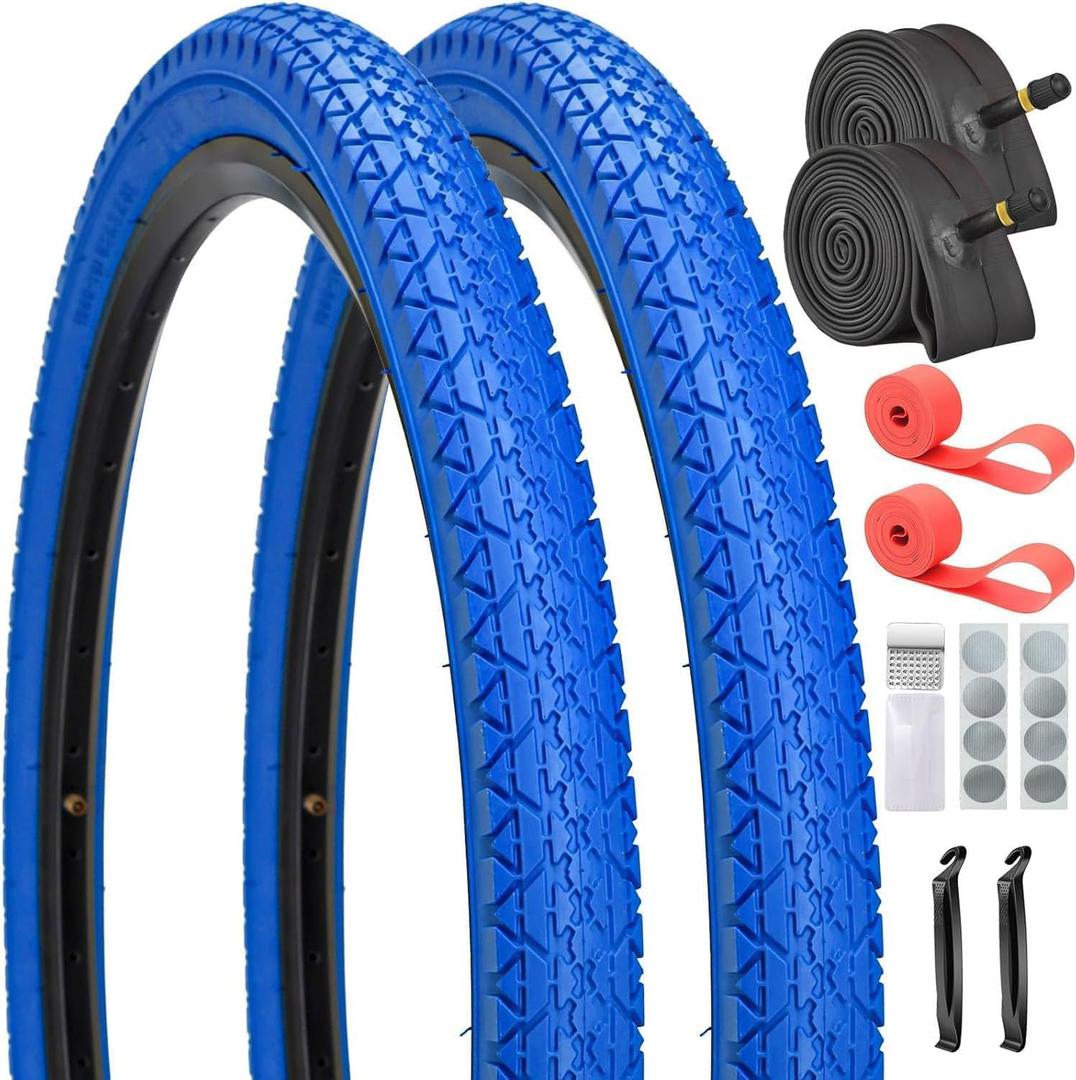 2 Pack 24x2.125 Bike Tires and Tubes Color Blue Red or Black White Wall