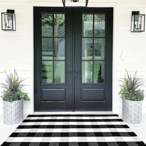 Buffalo Plaid Outdoor Rug 35.4'' x 59'' Black and White Front Door Mat Front Porch Rug Layered Welcome Door Mat for Front Porch Decor, Front Door, Farmhouse Decor, Entryway