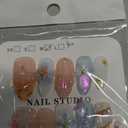 Handmade Press on Nails  Medium Almond,Artificial Acrylic Nails Blue French Tips Stick on Nails 3D Pearl Fake Fingernail Summer False Nails for Women Manicure 10 Pcs (Size M)