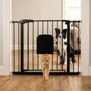 Metal Pet Gate with Cat Door, Adjustable Dog Gate for Doorways & Stairs, Pressure Mounted, Auto-Close, No Tools Needed, 29-45 Inches, Black