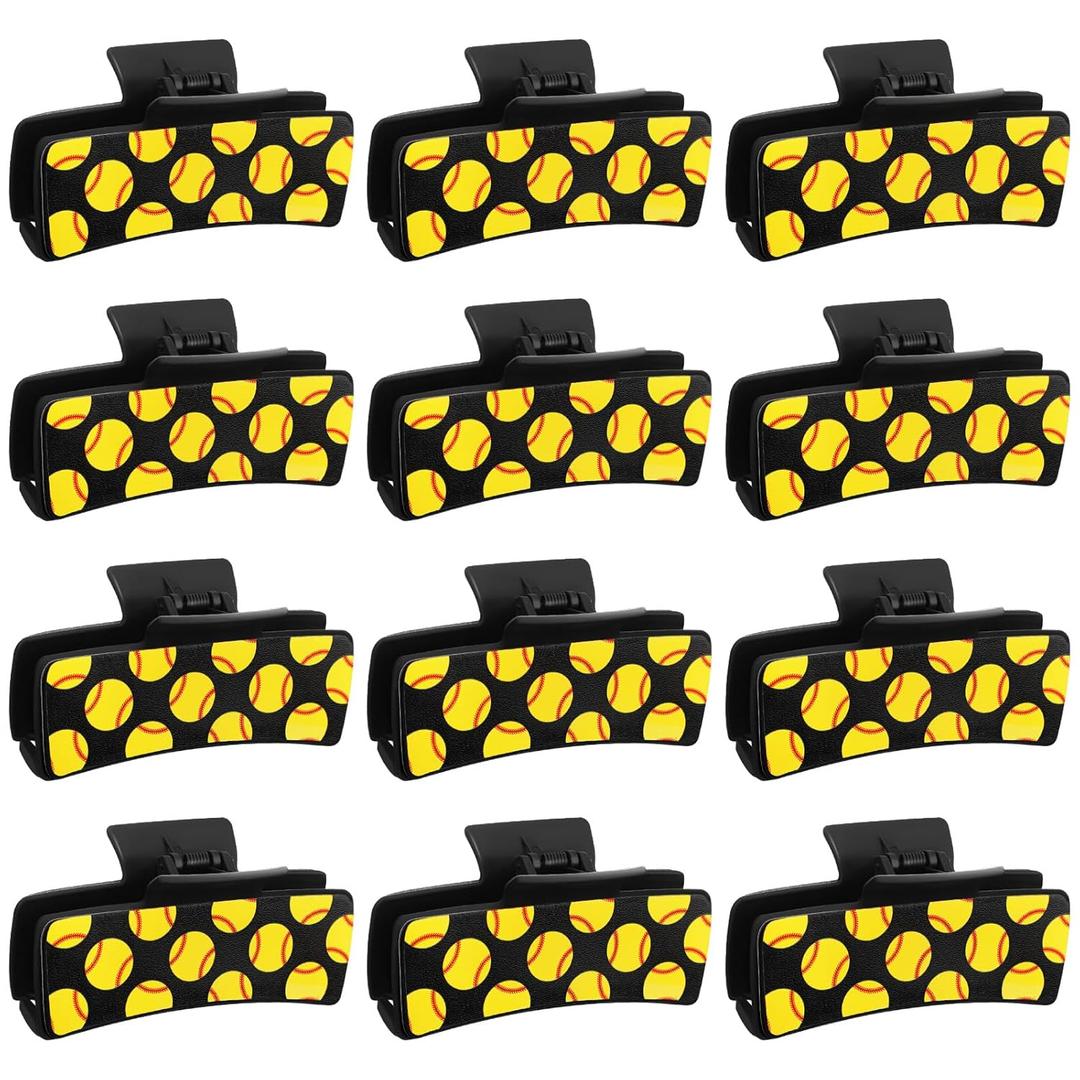 12 Pcs Softball Gifts for Team Rectangle Hair Clips Gifts for Women Softball Hair Accessories for Team Sport Party Favors