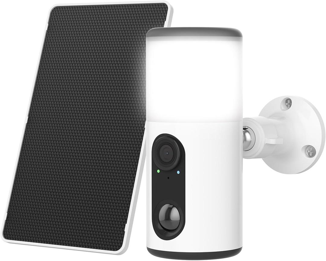 ANRAN Solar Security Cameras Wireless Outdoor with Light,2K Porch Floodlight Camera with Color Night Vision & AI Motion Detection,2-Way Talk Spotlight Siren Alarm, Compatible with Alexa (White)