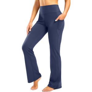 Inseam Women's Bootcut Yoga Pants Long Bootleg High-Waisted Flare Pants with Pockets Blue-Flare-32-XL
