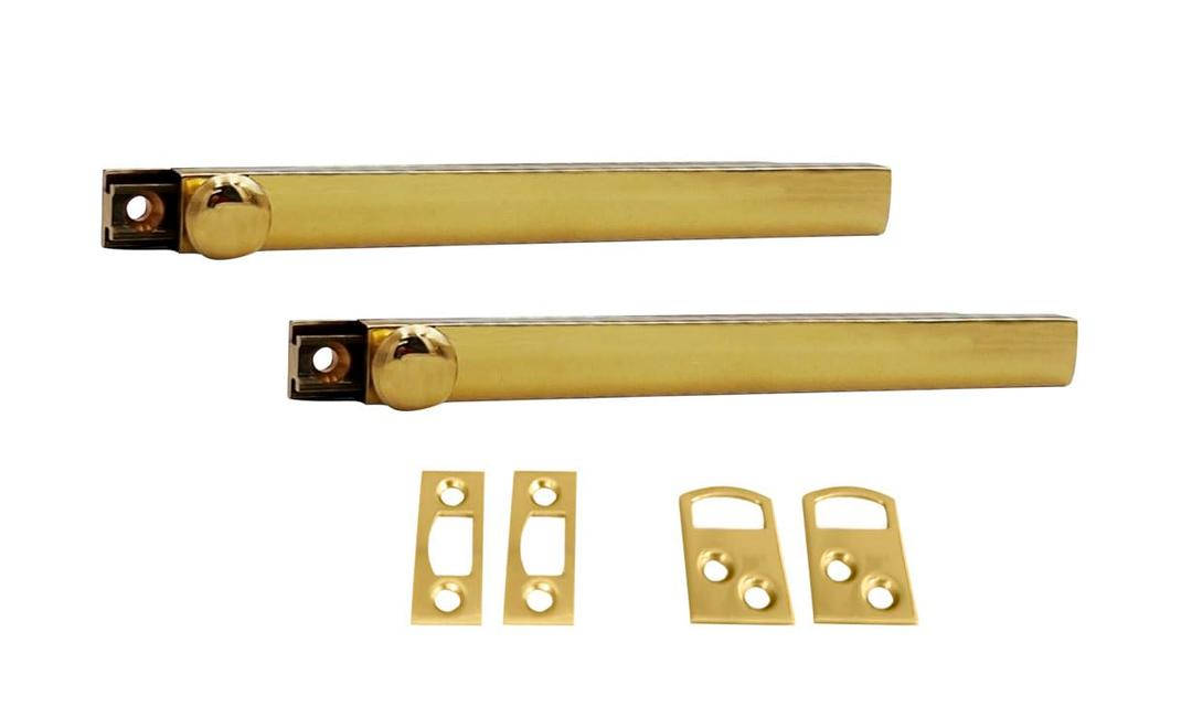 QCAA Heavy Duty Solid Brass Concealed Surface Bolt, 6", Polish Brass, 2 Pack, Made in Taiwan