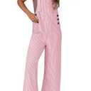PRETTYGARDEN Overall Jumpsuit For Women 2025 Summer Casual Wide Leg Sleeveless Button Striped Jumpsuits Cute Romper Trendy Outfits (Pink Striped,XXL)